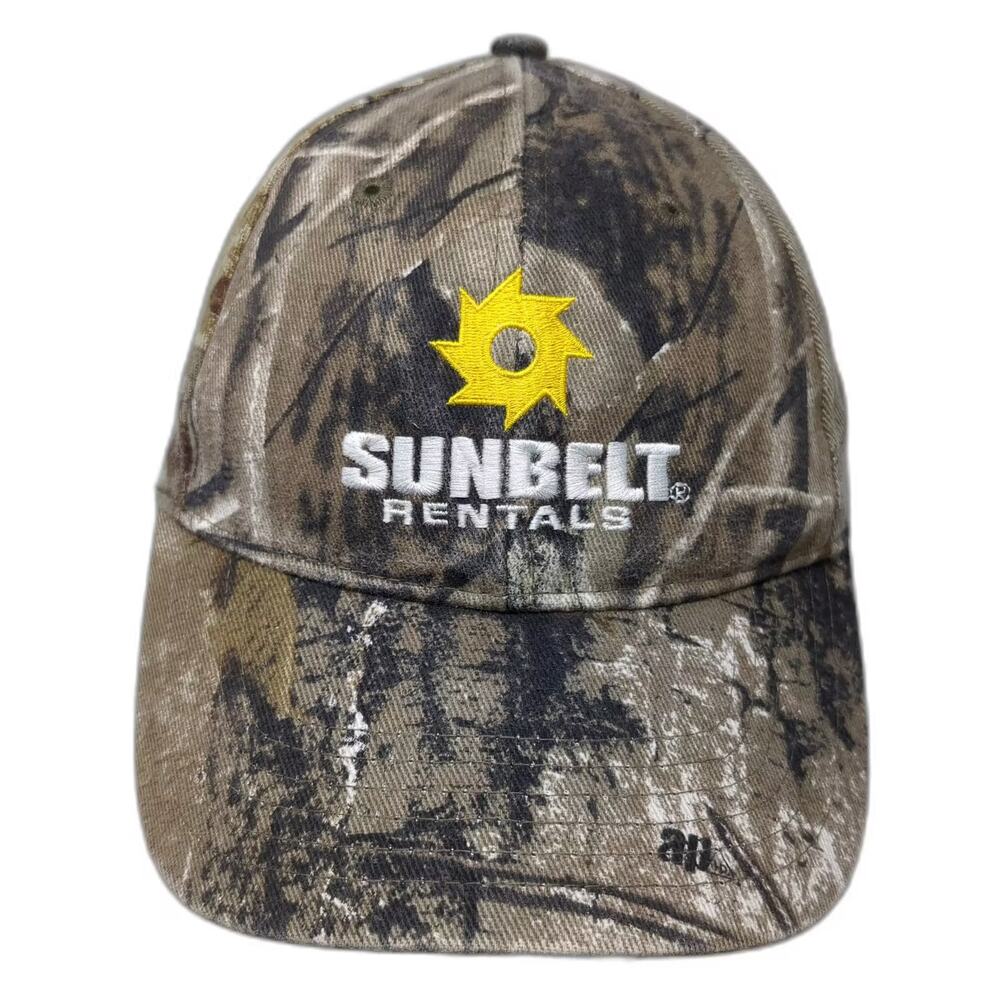 Head To Toe Baseball Cap Brown Green Strapback Hat OS Sunbelt Rentals JLG Camo